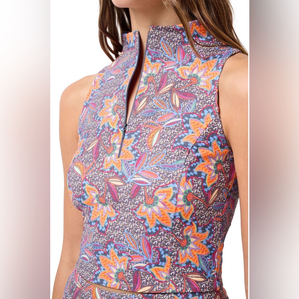 Women’s Travis Mathew Sunfire Movement Zip Golf Floral Tank Top - Picture 2 of 12